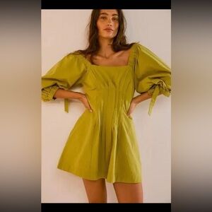 Free People Chartreuse Long Sleeve Dress